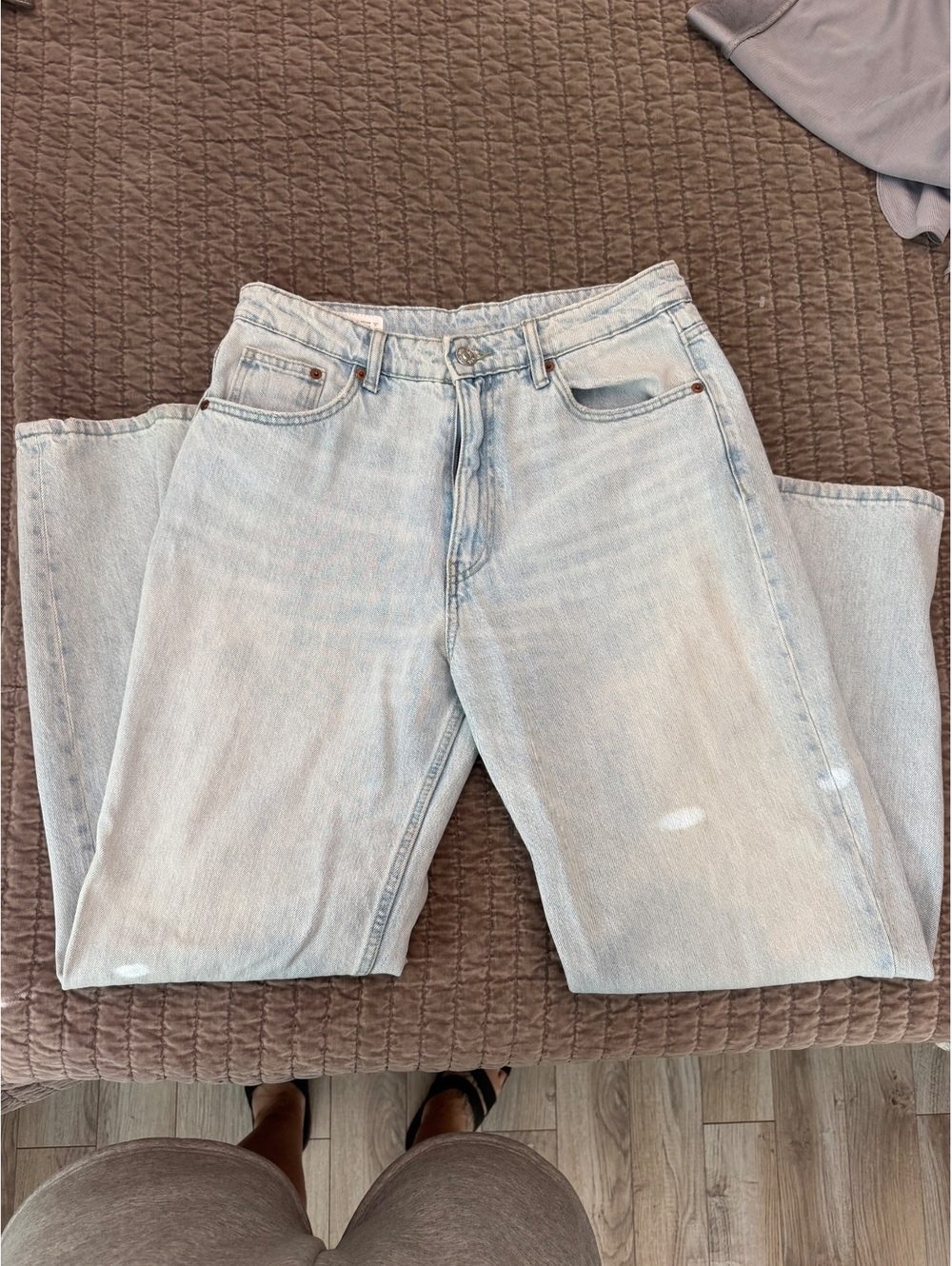 ZARA Light Wash Distressed Straight Leg Jeans High Rise Denim